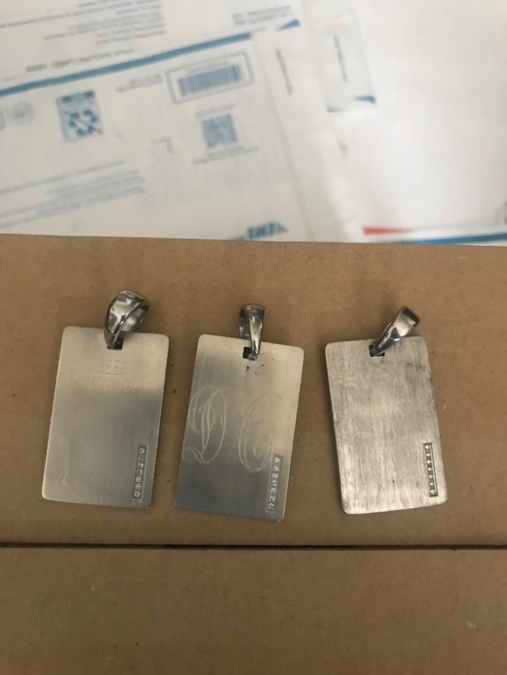 3 Men’s Sterling Silver Engraved Rhinestone Dog Tag Heavy Pendants